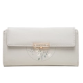Portefeuille long en cuir PU gris clair avec imprimé floral bleu et fermoir doré - Gris