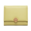 Minimalist avocado green tri-fold short leather wallet with elegant metal buckle detail - Green