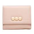 Women's pink tri-fold short wallet with lychee pattern leather and gold leaf buckles - Pink