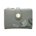 Portefeuille minimaliste en cuir gris avec imprimé lotus et boucle dorée sécurisée - Vert