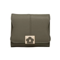 Detail of olive green PU leather wallet with flower metal buckle and vertical stitching - Green