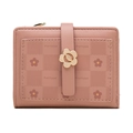 Kurze Damen-Geldbörse in Mauve aus PU-Leder mit Blumen-Metallverschluss und Logo-Druck - Rosa