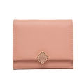 Close-up of pink matte leather wallet featuring a golden diamond buckle and stitching - Dark Pink