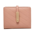 Detailed view of pink quilted PU leather wallet with gold metal buckle and embossed texture - Pink