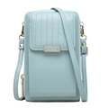 Vertical light blue faux leather crossbody phone bag with quilted flap and gold hardware - Sky Blue