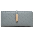 Detail of grey-blue quilted long wallet with elegant gold buckle and refined texture - Sky Blue