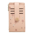 Pink lychee leather floral card holder with multiple slots and gold snap closure - Pink