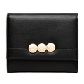 Close-up of black lychee grain leather wallet with golden leaf metallic hardware - Black