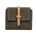 2025 Retro women's short wallet in army green matte texture with gold chain buckle closure - Grey Green