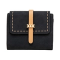 Detail of black frosted matte wallet with brown leather strap and golden chain buckle - Black