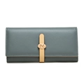 Portafoglio lungo da donna in pelle PU grigio-blu con trama litchi e placca metallica - Celeste
