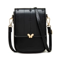 Détail du sac de téléphone en cuir PU noir avec fermoir papillon et broderie de plantes - Noir