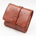 Classic brown oil wax leather trifold wallet for women with secure strap closure - Brown
