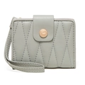 Detail of grey-green quilted PU leather wallet with gold leaf buckle and wrist strap - Sky Blue