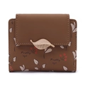 Brown PU leather short wallet with floral print and golden leaf clasp for women - Printed Brown (New Style 9001)