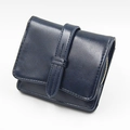 Short tri-fold oil wax leather wallet for women in deep blue with buckle and zipper - Ink Blue