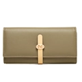 Détail du portefeuille long en cuir vert olive avec sangle beige et boucle dorée Pd - Vert Gris