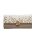 Women's long PU leather wallet featuring eucalyptus leaf print and a gold snap buckle - Apricot