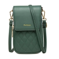 Dettaglio della borsa porta cellulare verde scuro in PU con trapuntatura e ricamo floreale - Verde