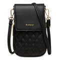 Dettaglio della borsa porta cellulare nera trapuntata con finiture in metallo oro - Nero