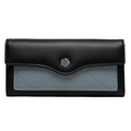 Detail of the quilted blue leather and black flap with a 3D grey camellia flower - Black