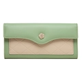 Portafoglio lungo bicolore verde menta e beige con fibbia a camelia e trama a rombi - Verde