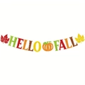 Close-up of Hello Fall banner with glitter maple leaves and pumpkins for home decor - Hello Fall Banner (Y-00147-1) / Single Letter Banner