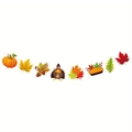 Autumn Thanksgiving banner featuring maple leaves, pumpkins, and turkey on white string - Icon Pattern Banner (Y-00147-2) / Single Pattern Banner