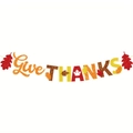 Close-up of glittery Give Thanks banner with maple leaf accents for autumn decor - Finished Product / Style 4