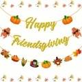 Golden glitter Happy Friendsgiving banner with turkey and maple leaf party decorations - Happy Thanksgiving Script Letter Banner Set