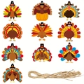 Thanksgiving Truthahn Deko-Set aus Papier mit bunten Mustern und Juteseil - Truthahn Kleine Anhänger (J-0403)