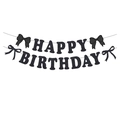 Black glitter Happy Birthday banner with bows for elegant party wall decoration - Black Banner