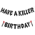 Detalle del cartel brillante Have A Killer Birthday con cuchillos de efecto sangriento - Estilo Purpurina Negra Gota De Sangre (Estilo 2)