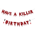 Glittery red bloody HAVE A KILLER BIRTHDAY banner with knife icon for Halloween party decor - Red Glitter Blood Drip Style (Style 1)