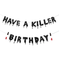 Have a Killer Birthday banner with bloody knives for Halloween party decorations - Black Glitter Blood Drip Style (Style 2)