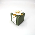 Detail view of forest green luxury gift box with white 3D flower and golden rivet - Dark Green With White Flower Style 3