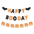 Glittery Happy Booday Halloween banner with black bats and orange pumpkin decorations - Glitter Bat Pumpkin Happy Boo Day Banner (Style 1)
