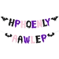 Bannière d'Halloween pailletée avec des chauves-souris et lettres roses et violettes sur blanc - Style Pailleté Violet Rose Noir (Style 1)