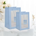 Set di sacchetti regalo azzurri con finestra e manici a treccia per san valentino - Grande / Blu