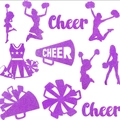 Purple glitter cheerleader confetti and megaphone table decor for cheer birthday party - Purple