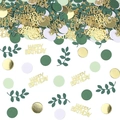 Happy Birthday party confetti set with golden letters and green leaves for table decoration - Birthday Style