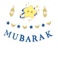 Eid Mubarak Banner Blau Gold mit Glitzer Mond Stern und Cartoon Stern Party Dekoration - Blau Gold MUBARAK Set (Stil 2)