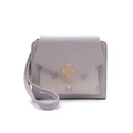 Detail of lavender short wallet featuring lychee texture and clover metal clasp - Gray