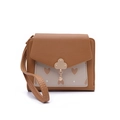 Detail of short PU leather wallet with heart print and cloud-shaped metal buckle - Coffee
