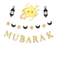 Eid Mubarak Party-Dekoration Set mit goldenen Glitzerbuchstaben, Sternen und Mond-Banner - Schwarz Gold Stern Mond Smiley Set (Stil 4)