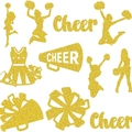 Golden glitter cheerleader party confetti set featuring cheer silhouettes and megaphones - Gold