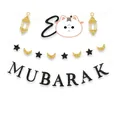 Glitzernde Eid Mubarak Banner mit Mond und Sternen Deko für Ramadan Partys - Schwarz Gold Buchstaben Set (Stil 1)