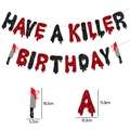 Pancarta Have a Killer Birthday brillante con letras sangrientas y cuchillos - Estilo Sangriento de Purpurina Rojo Negro (Estilo 1)