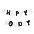 Striscione di Halloween Happy Booday glitterato con fantasmi per decorazioni feste - Stile Fantasma Glitterato Nero E Bianco