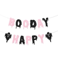 Striscione di Halloween in glitter rosa e nero con scritta Happy Booday e sagome di fantasmi - Stile Rosa (Stile 2)